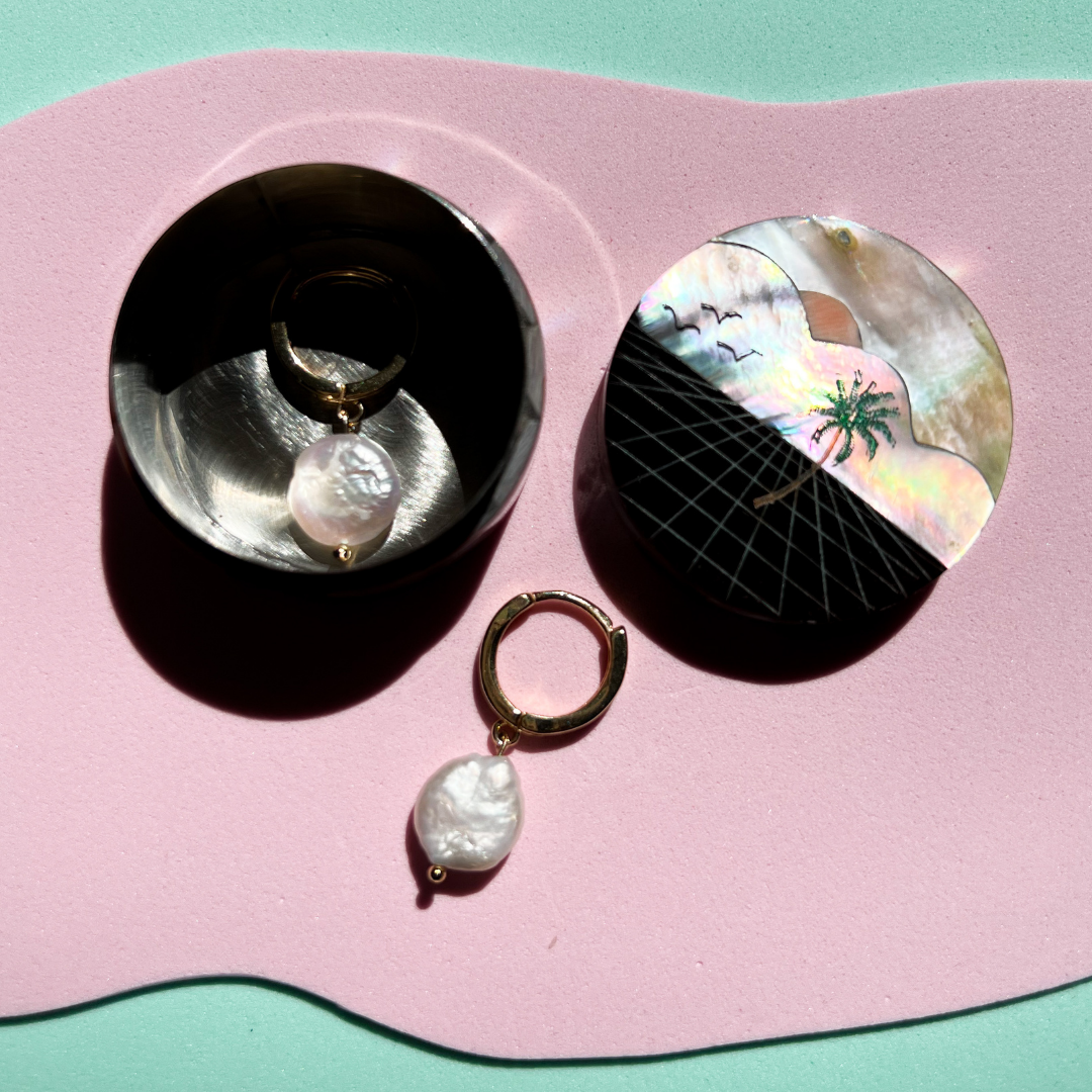 Roop Jewelry mini coin pearl earrings.